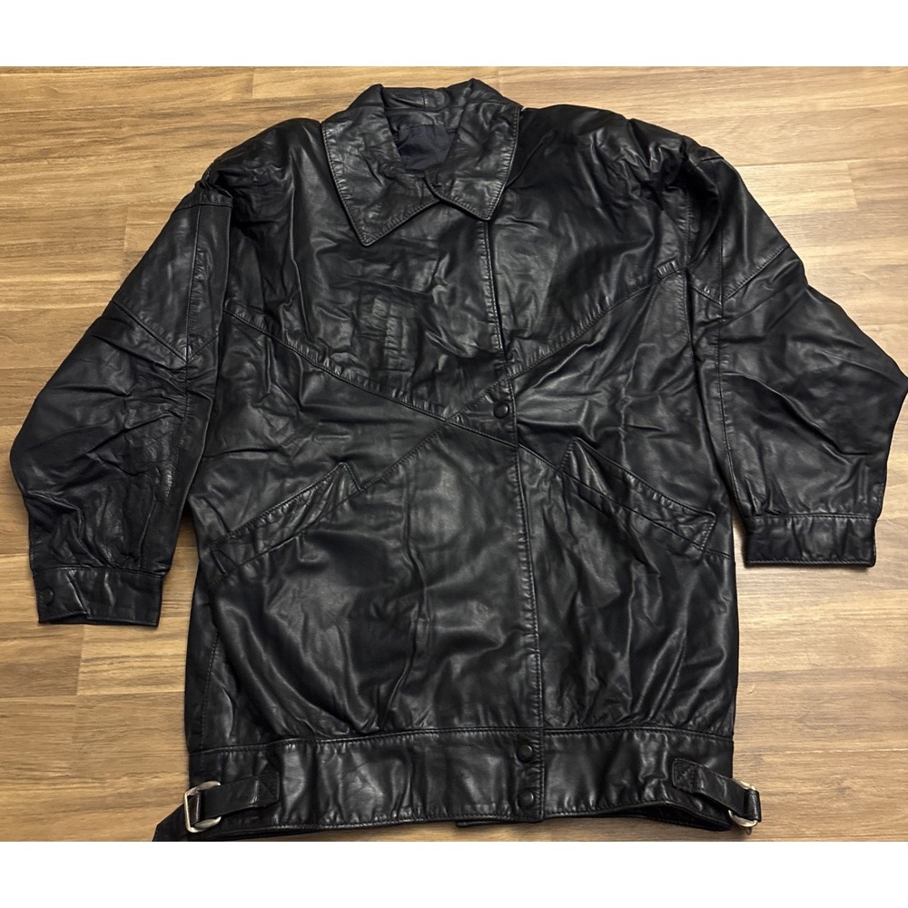 Gino di Giorgio Vintage Black Leather Jacket Argentina 80s X-Pattern Mens Med